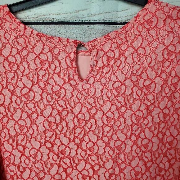 CJ Banks 3x Pink Lace Floral Blouse Keyhole Back - Picture 5 of 9